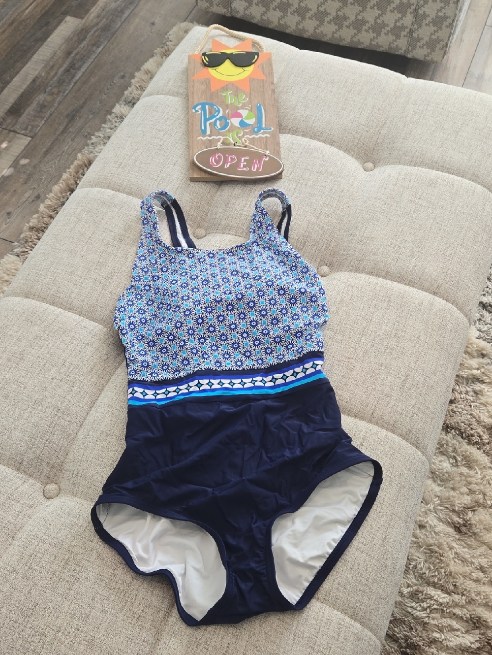 Lands' End Navy Tuglass High-neck One-Piece Swimsuit